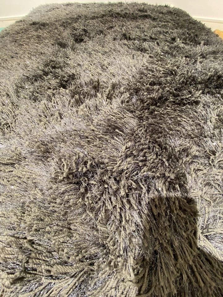 Luxury Grey Charcoal Sparkle Shaggy Rug 150x220cm – For Bedroom & Living Room