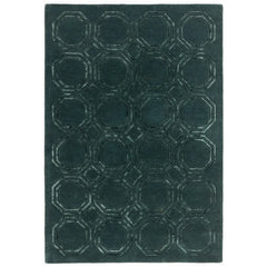 Luxury Nexus Octagon Petrol Rug 160x230cm, Hand Carved For Living Room & Bedroom