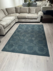Luxury Nexus Octagon Petrol Rug 160x230cm, Hand Carved For Living Room & Bedroom