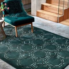 Luxury Nexus Octagon Petrol Rug 160x230cm, Hand Carved For Living Room & Bedroom