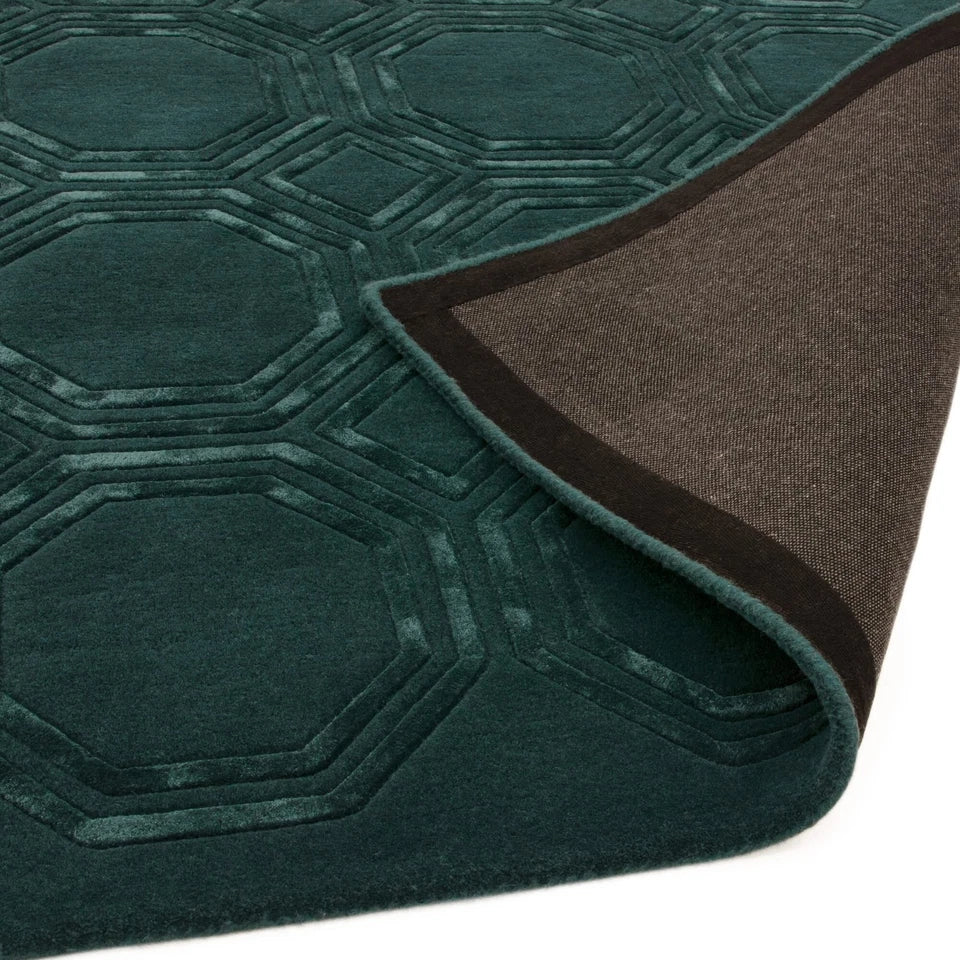 Luxury Nexus Octagon Petrol Rug 160x230cm, Hand Carved For Living Room & Bedroom