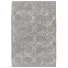 Luxury Nexus Octagon Silver Rug 160x230cm, Hand Carved for Bedroom & Living Room