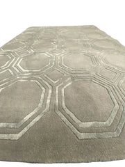 Luxury Nexus Octagon Silver Rug 160x230cm, Hand Carved for Bedroom & Living Room