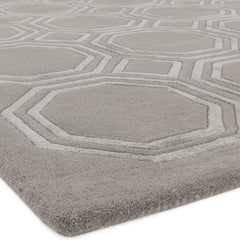 Luxury Nexus Octagon Silver Rug 160x230cm, Hand Carved for Bedroom & Living Room