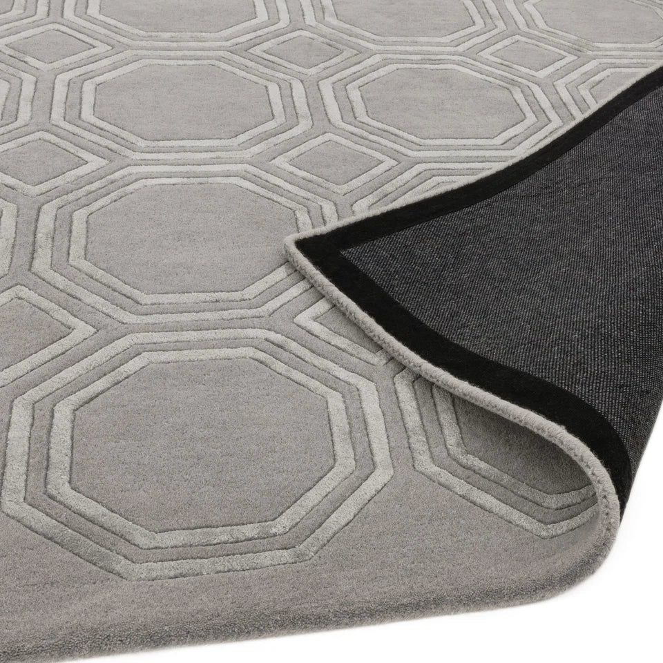 Luxury Nexus Octagon Silver Rug 160x230cm, Hand Carved for Bedroom & Living Room