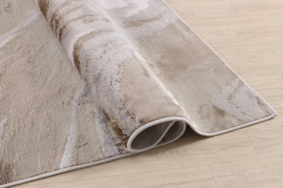 Luxury Premium Aurora Wawe Metallic Beige Rug VE10 – Modern Abstract Rug for Living Room & Bedroom