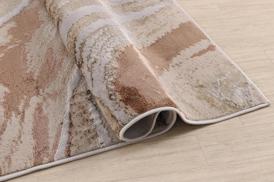 Luxury Premium Aurora Wawe Metallic Copper Rug VE11 – Modern Abstract Rug for Living Room & Bedroom
