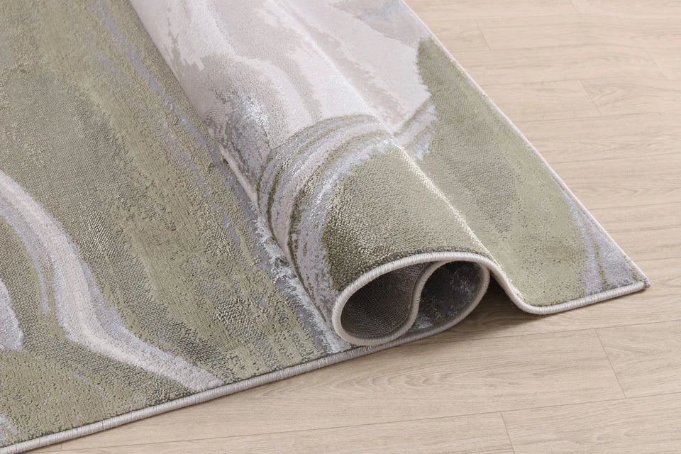 Luxury Premium Aurora Wawe Metallic Green Rug VE12 – Modern Abstract Rug for Living Room & Bedroom