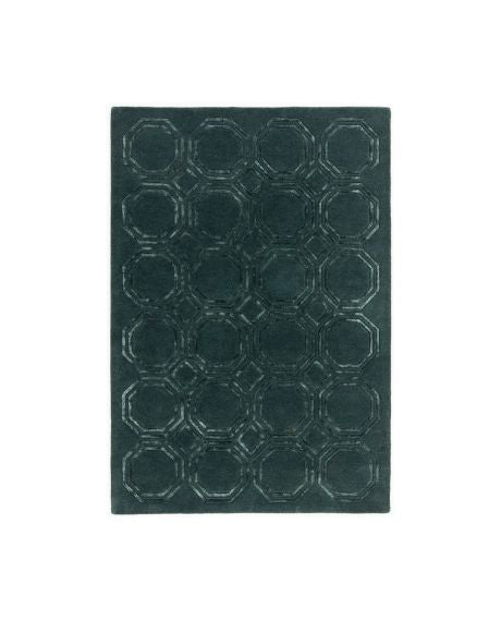 Luxury Nexus Octagon Petrol Rug 160x230cm, Hand Carved For Living Room & Bedroom