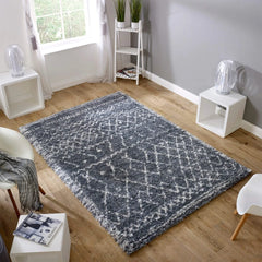 Modern Alto Grey & Cream Moroccan Shaggy Rug 160x230cm – Luxurious Shag Pile Rug
