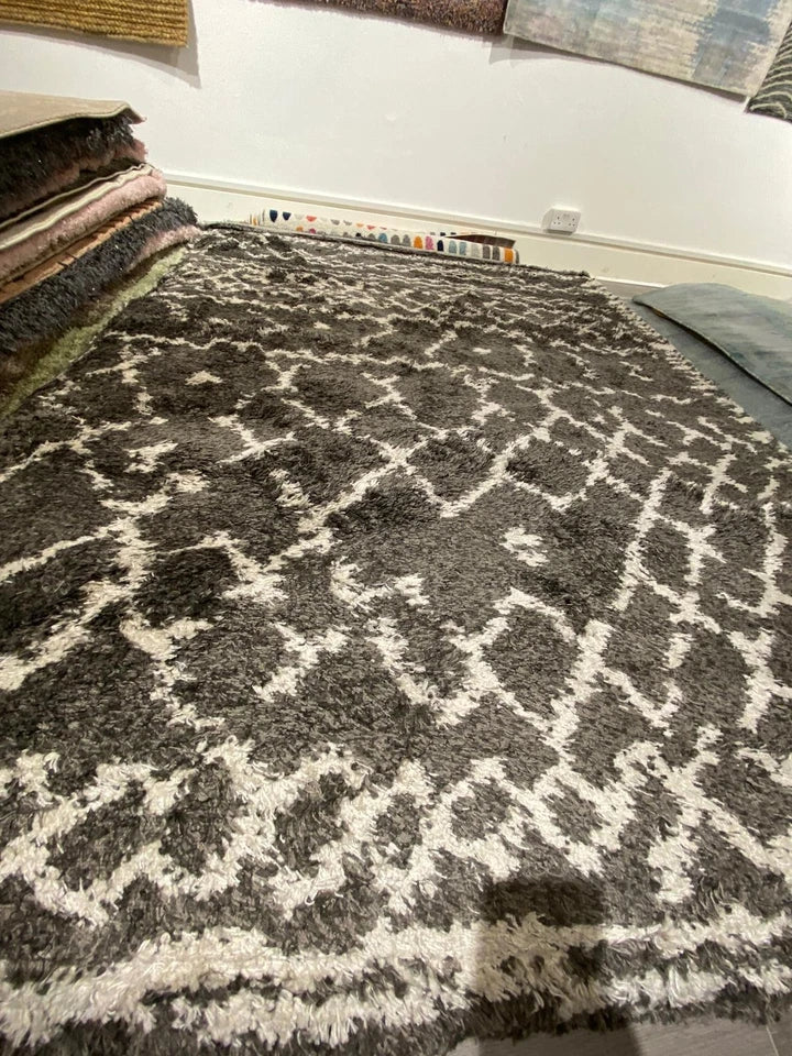 Modern Alto Grey & Cream Moroccan Shaggy Rug 160x230cm – Luxurious Shag Pile Rug
