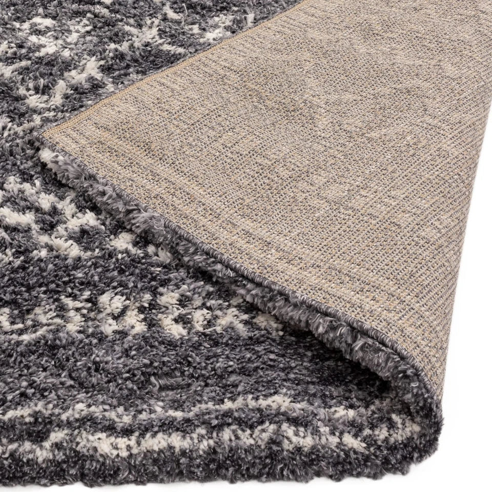 Modern Alto Grey & Cream Moroccan Shaggy Rug 160x230cm – Luxurious Shag Pile Rug