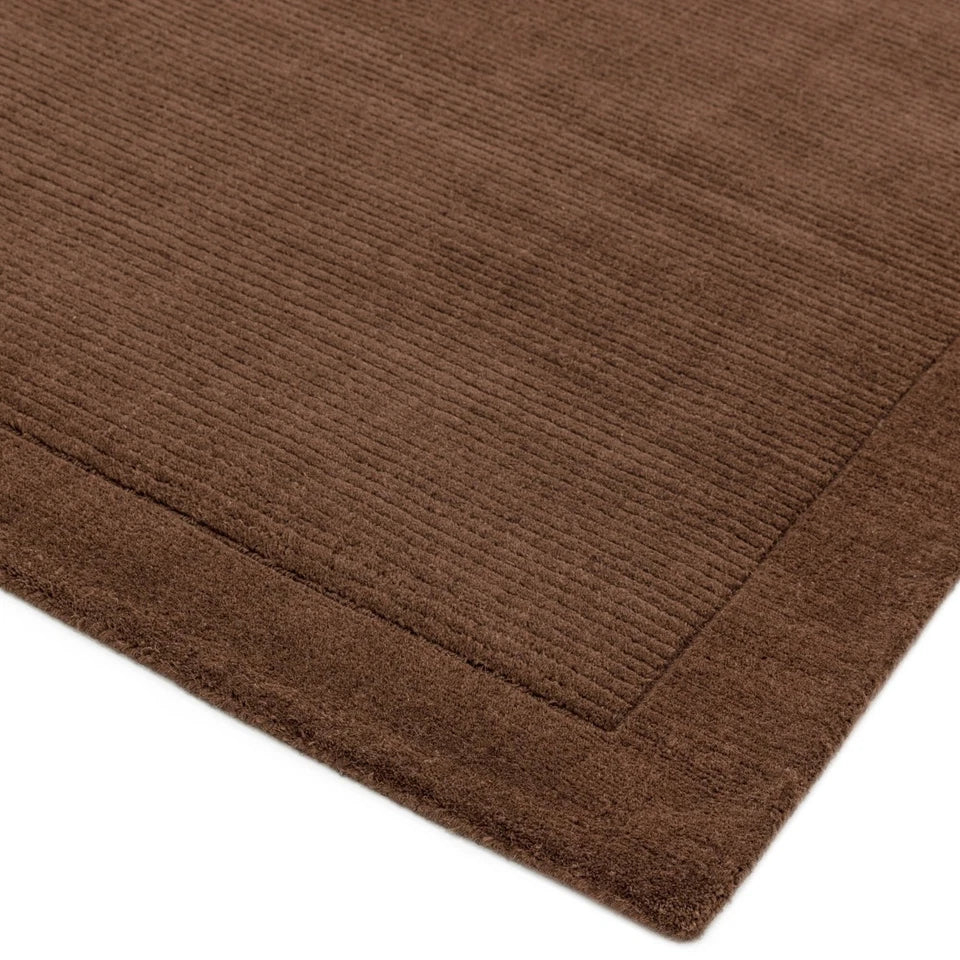 Modern York Chocolate Brown Wool Rug 60x120cm, Hand Woven