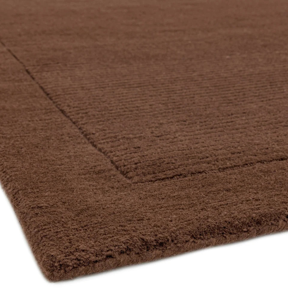Modern York Chocolate Brown Wool Rug 60x120cm, Hand Woven