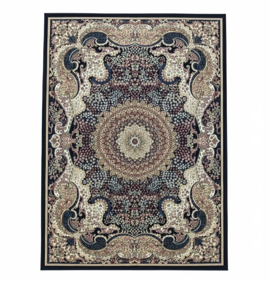 Navy Abstract Rug 160x230 Luxury Contemporary Silk Pile Modern M&S