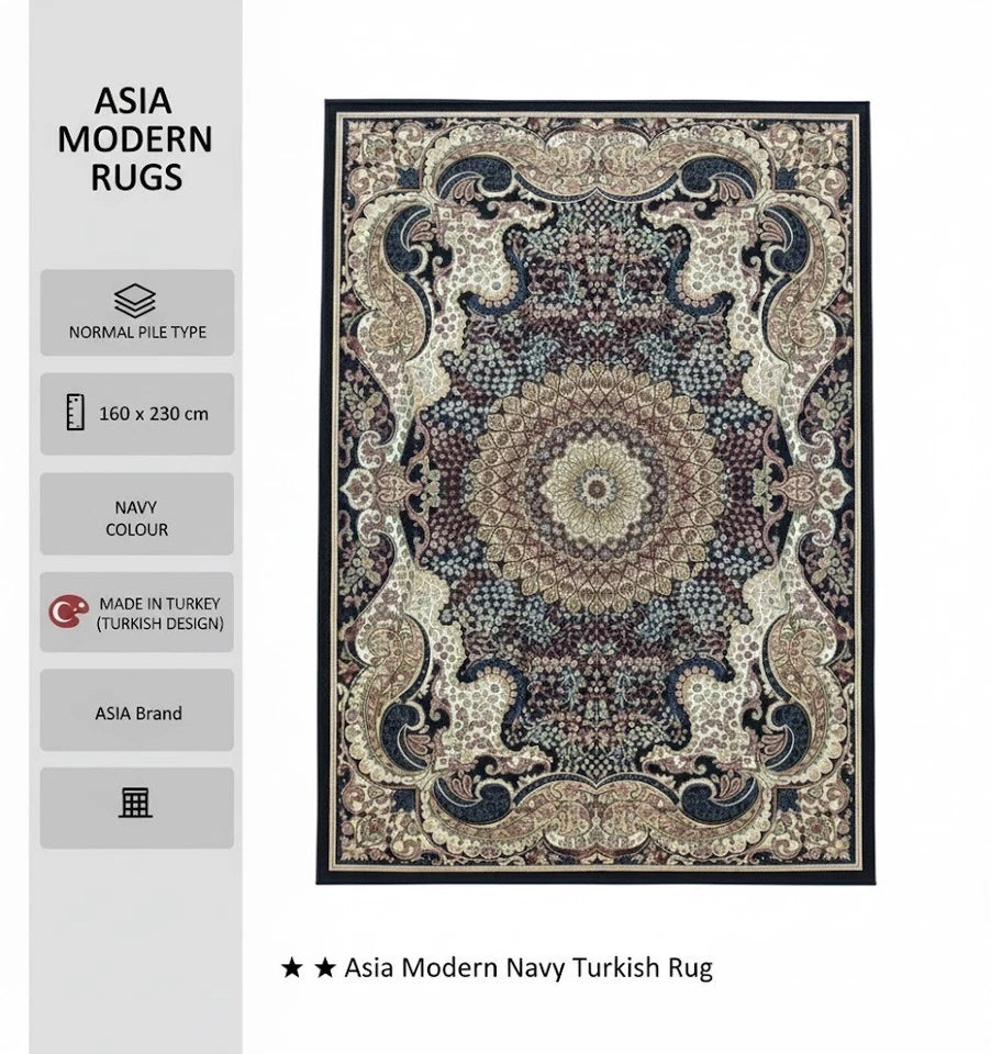 Navy Abstract Rug 160x230 Luxury Contemporary Silk Pile Modern M&S