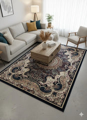 Navy Abstract Rug 160x230 Luxury Contemporary Silk Pile Modern M&S