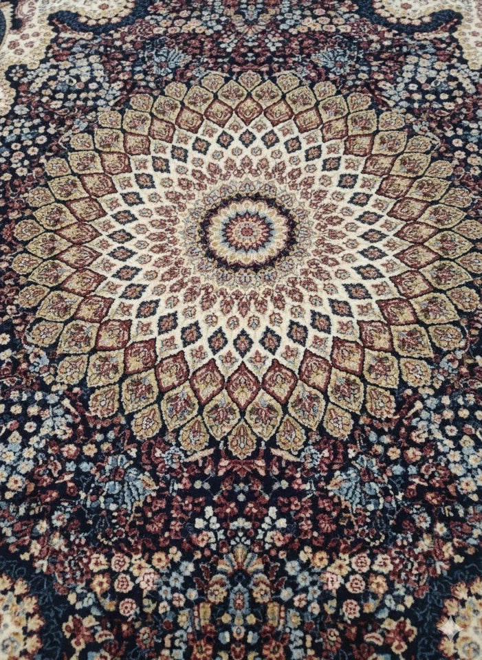 Navy Abstract Rug 160x230 Luxury Contemporary Silk Pile Modern M&S