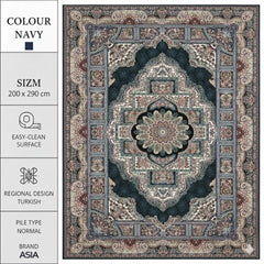 Navy Silk contemporary Rug 200x290cm Modern Bedroom Living Room Asia