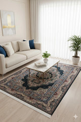 Navy Silk contemporary Rug 200x290cm Modern Bedroom Living Room Asia