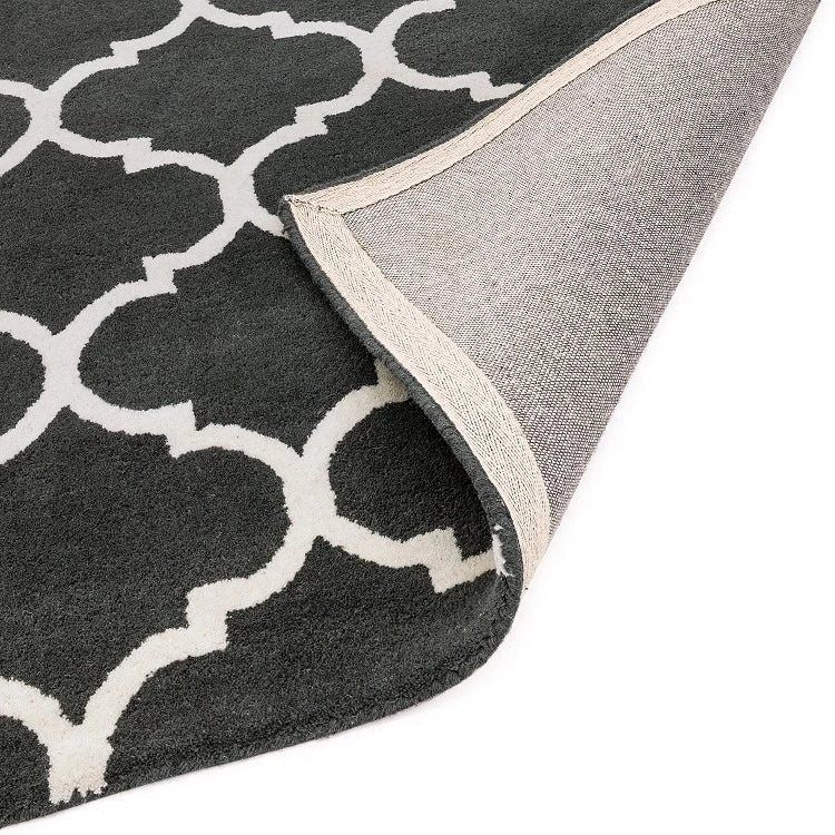 Premium Albany Ogee Charcoal Rug 160x230cm | Hand-Tufted for Bedroom & Living Room