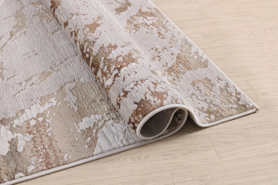 Premium Aurora Abstract Marble Effect Copper Rug – Modern Living Room Rug