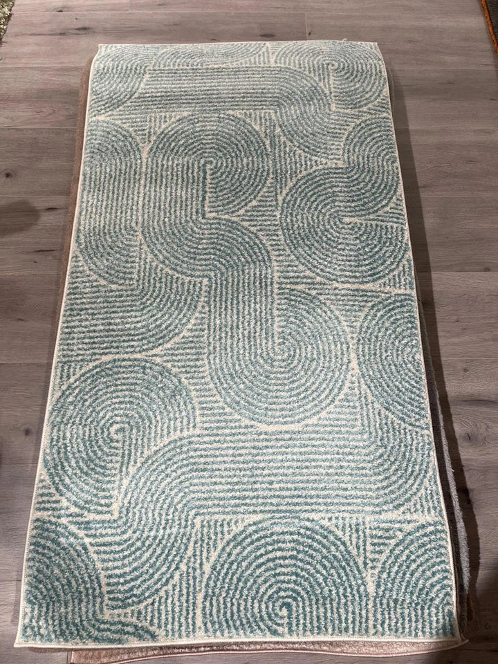 Premium Muse Blue Swirl Flatweave Rug 80x150cm – Abstract Pattern Rug