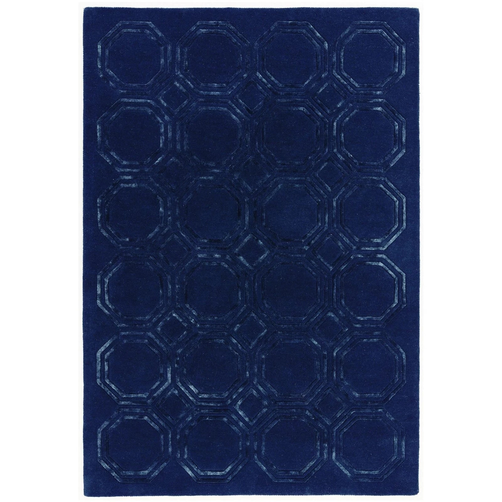Premium Nexus Octagon Navy Rug 160x230cm – Hand-Tufted Wool & Viscose Rug