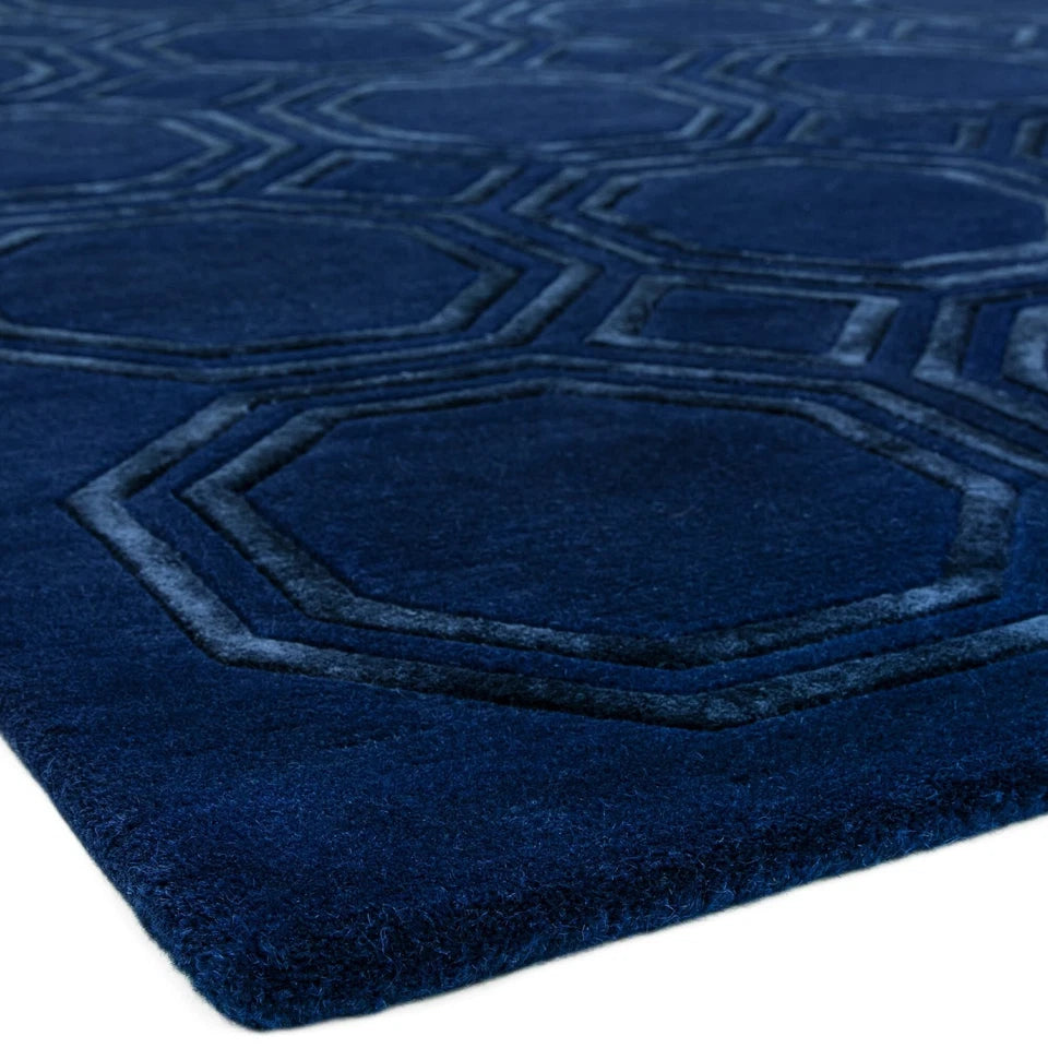 Premium Nexus Octagon Navy Rug 160x230cm – Hand-Tufted Wool & Viscose Rug