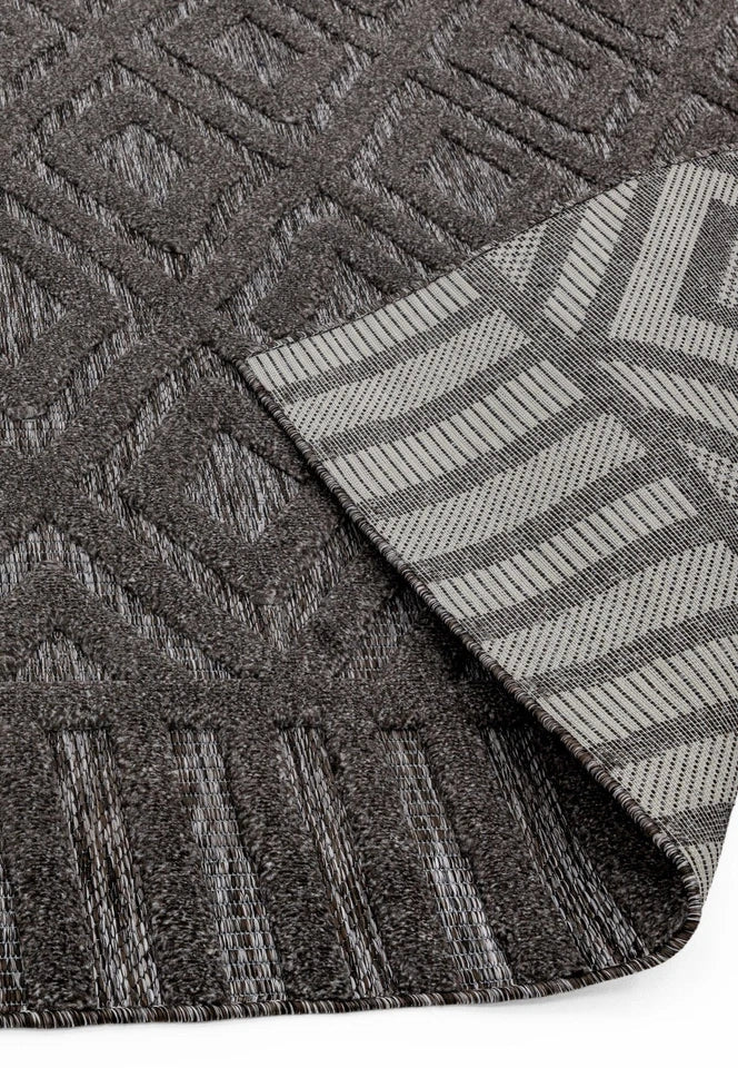 Premium Salta Indoor/Outdoor Charcoal Diamond Rug 80x150cm – Durable Modern Rug