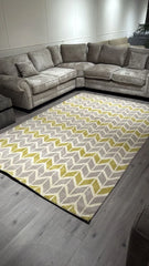 Premium Soft-Touch Microfiber Arlo Chevron Lemon/Grey Rug 200x300cm – Modern Geometric Rug