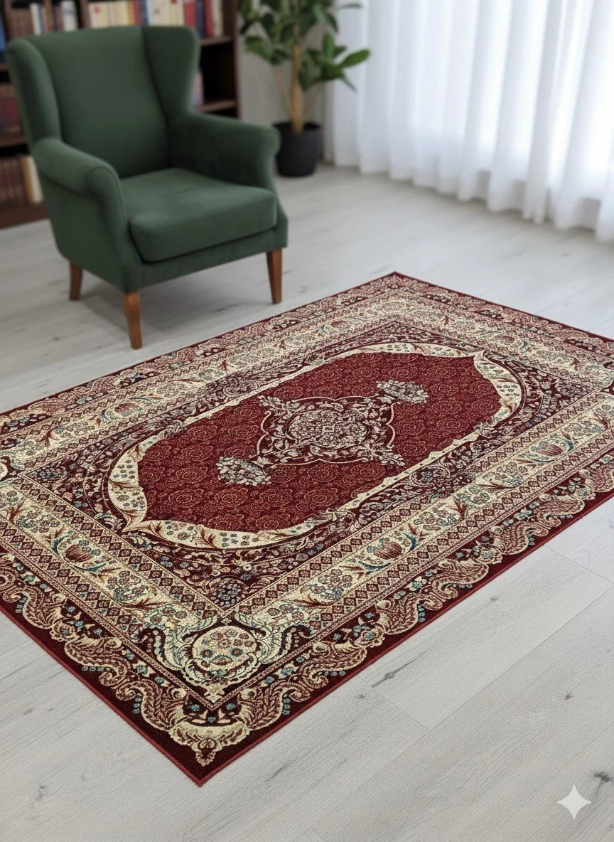 Red Silk Effect Border Rug 160x230cm Modern Living Room Carpet by Asia
