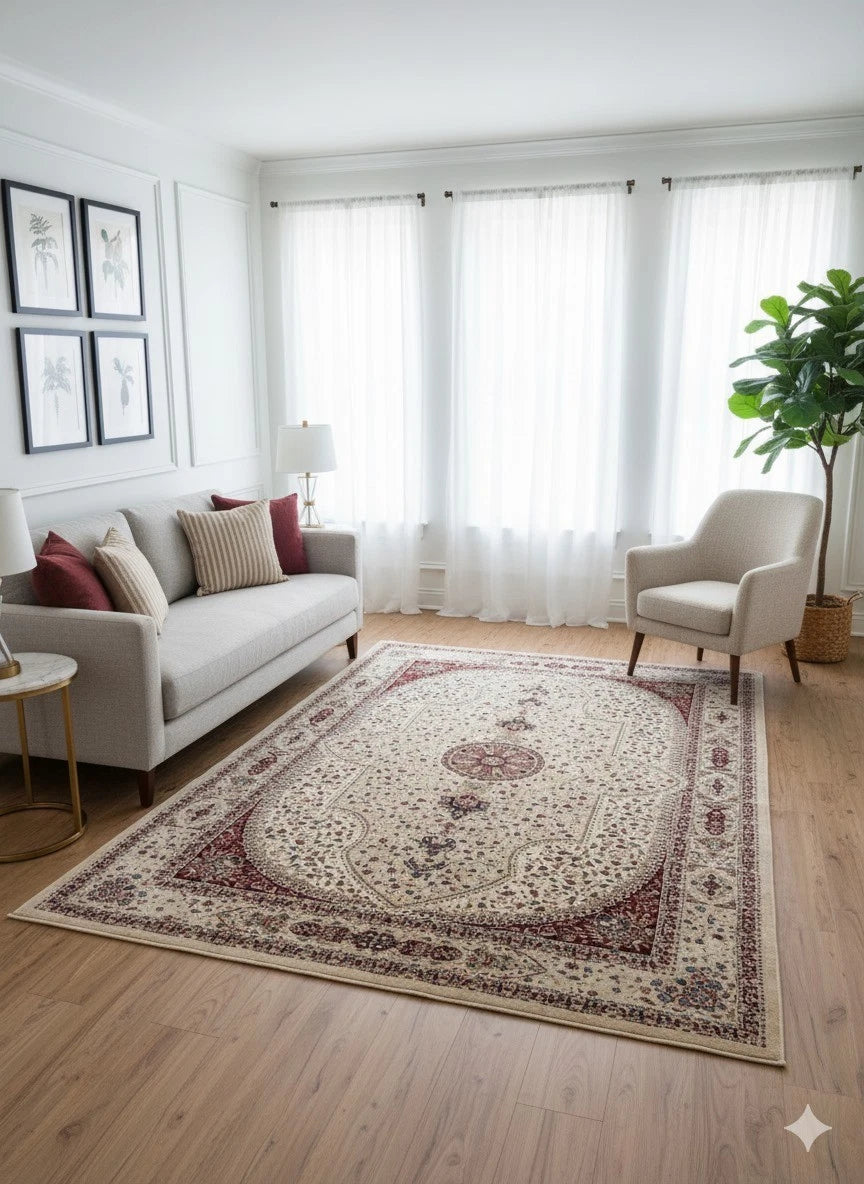 Beige Silk Effect Abstract Rug 160x230cm Large Modern Living Room Carpet Soft