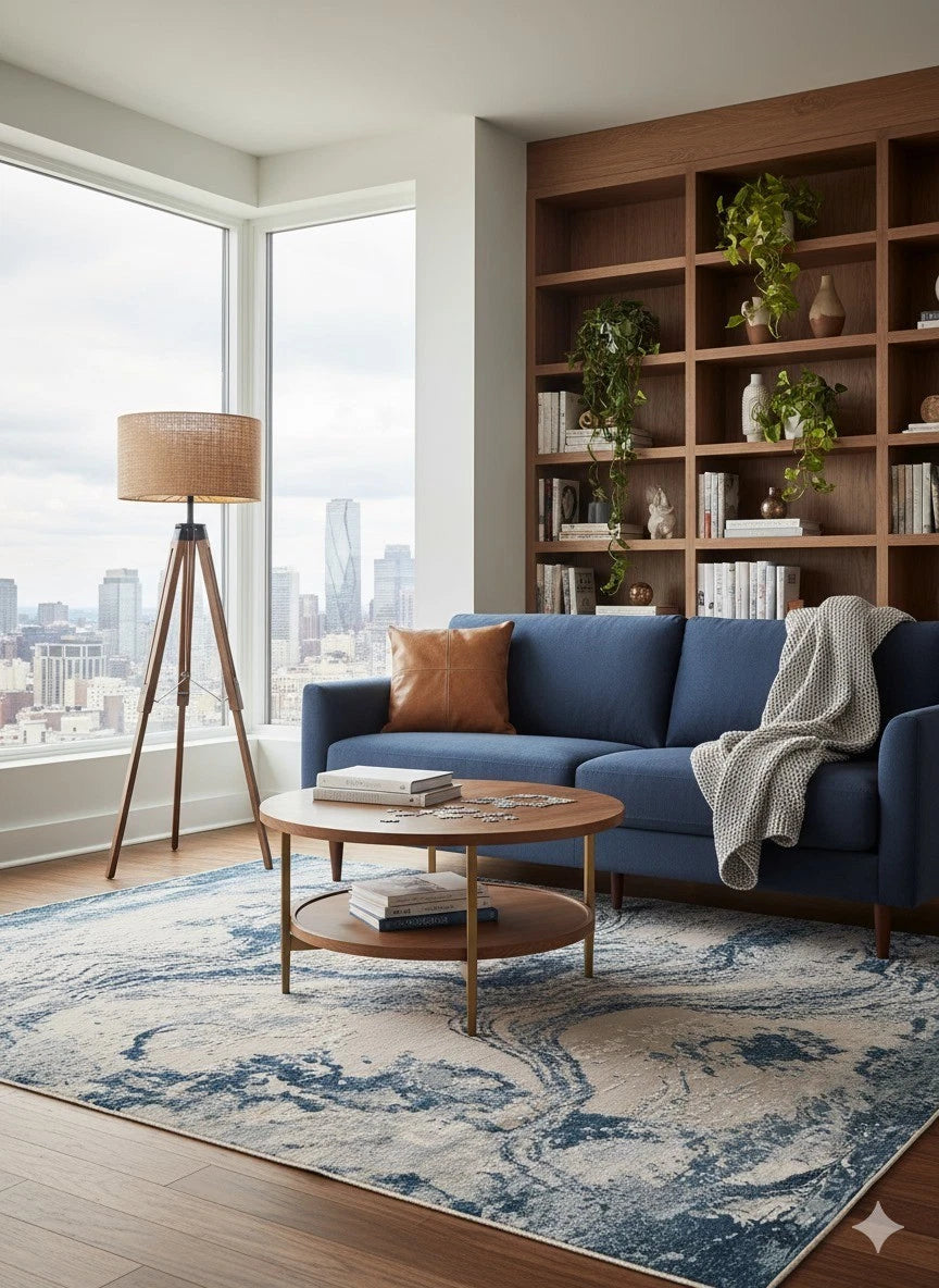 Blue Contemporary Rug 120x170cm Modern Abstract Living Room Carpet Soft Area Mat