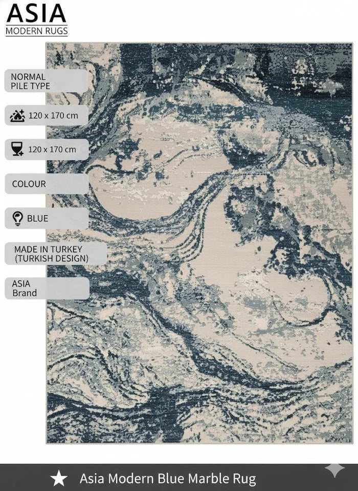 Blue Contemporary Rug 120x170cm Modern Abstract Living Room Carpet Soft Area Mat