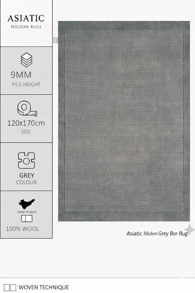 York Grey Wool Contemporary Rug 120x170cm M&S Living Room Bedroom Asiatic
