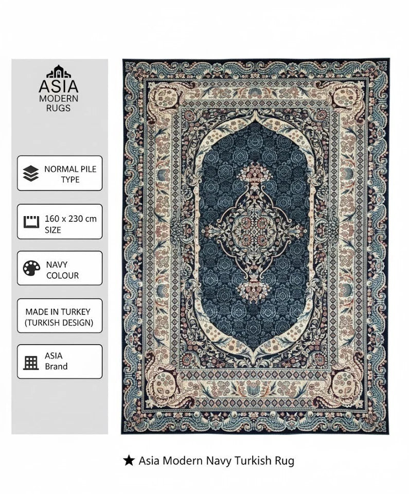 Navy Blue Abstract Rug 160x230cm Large Modern Living Room Carpet Soft Area Mat