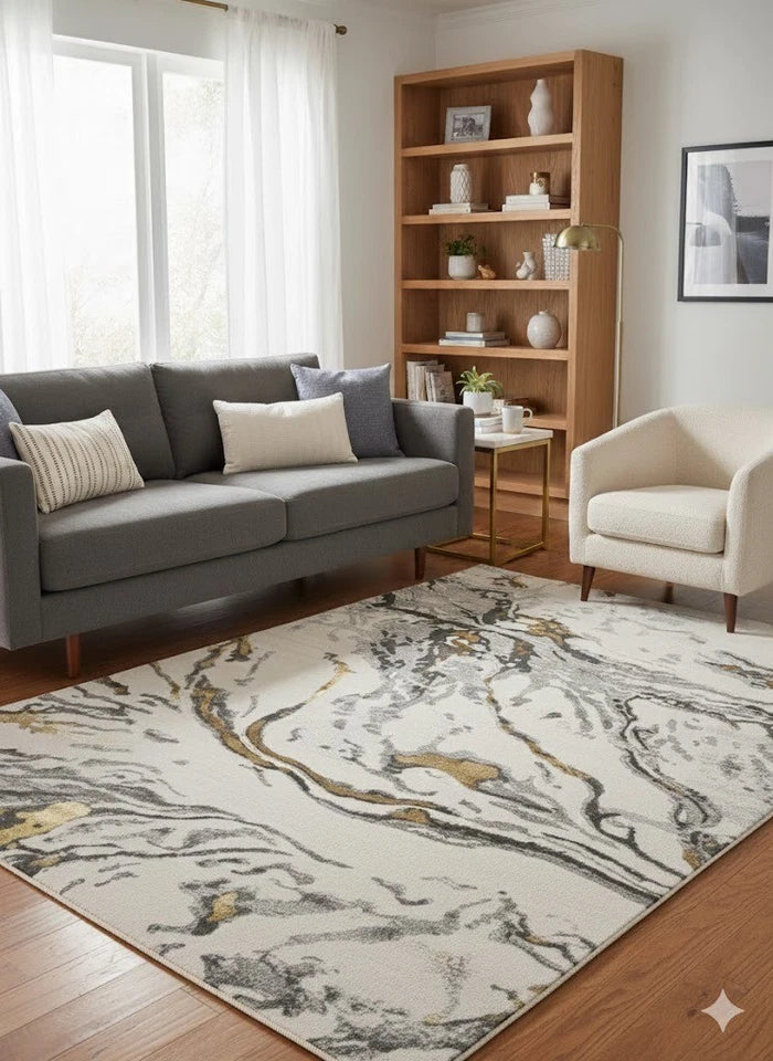 Aurora Rug Gold Ochre Mustard Abstract Metallic High Shine Living Room