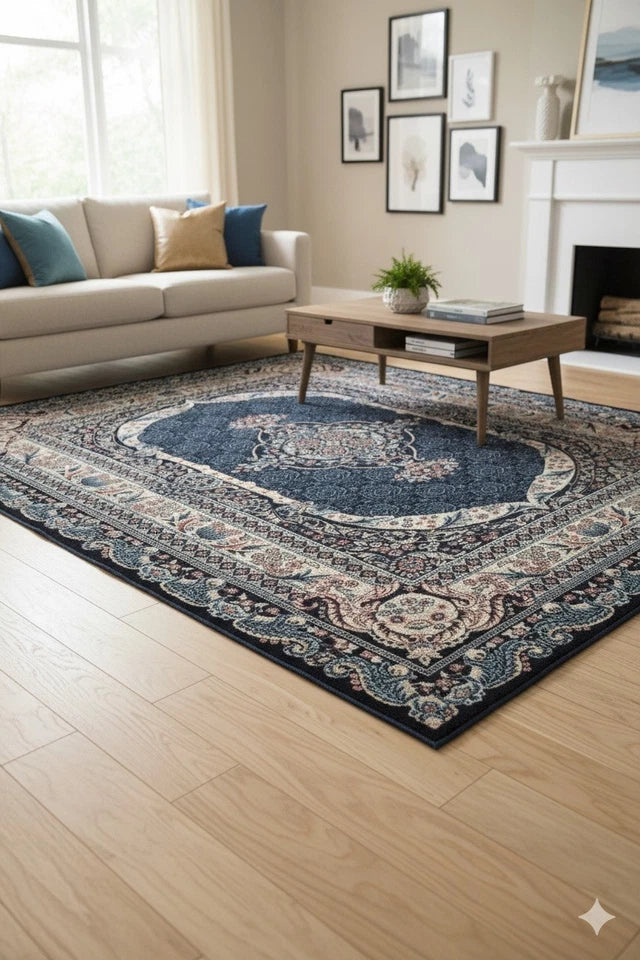 Navy Blue Abstract Rug 160x230cm Large Modern Living Room Carpet Soft Area Mat