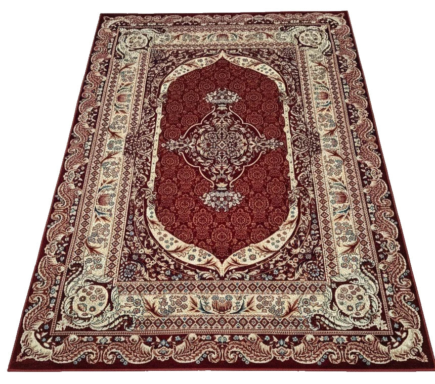 Red Silk Effect Border Rug 160x230cm Modern Living Room Carpet by Asia