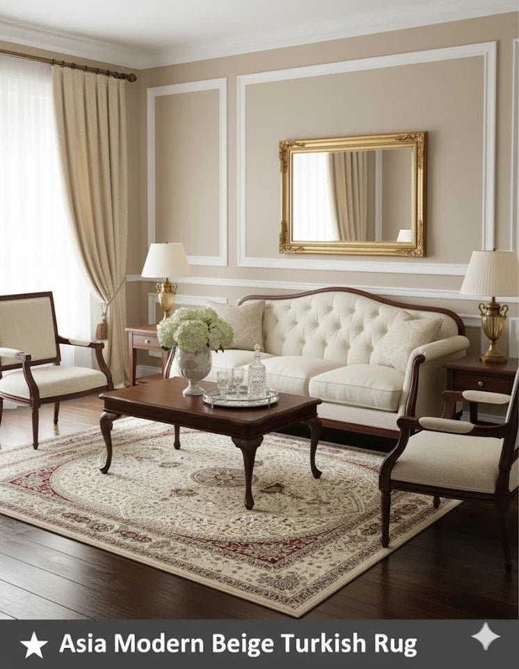 Beige Silk Effect Abstract Rug 160x230cm Large Modern Living Room Carpet Soft