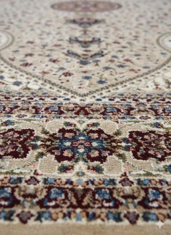 Beige Silk Effect Abstract Rug 160x230cm Large Modern Living Room Carpet Soft