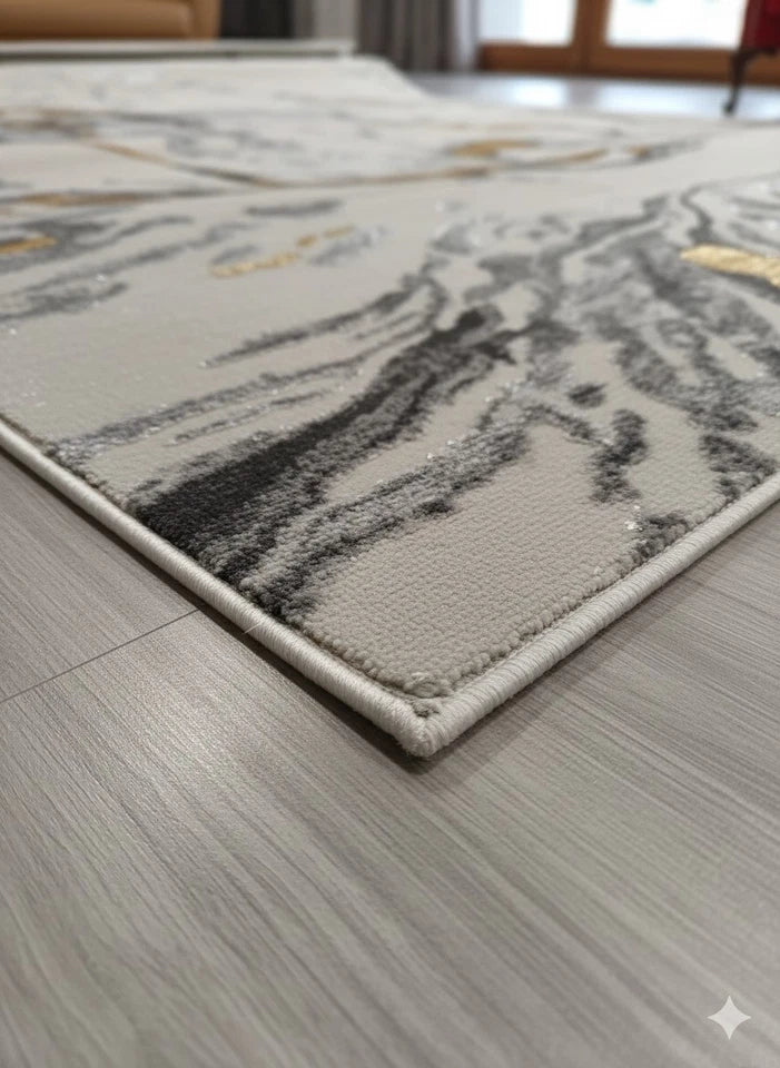 Aurora Rug Gold Ochre Mustard Abstract Metallic High Shine Living Room