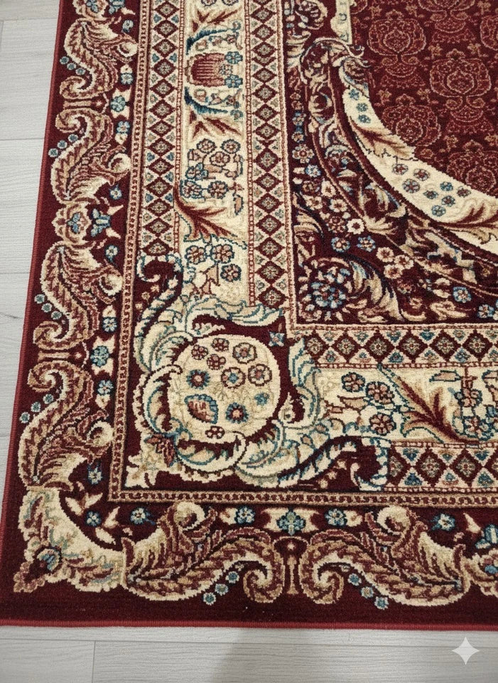 Red Silk Effect Border Rug 160x230cm Modern Living Room Carpet by Asia