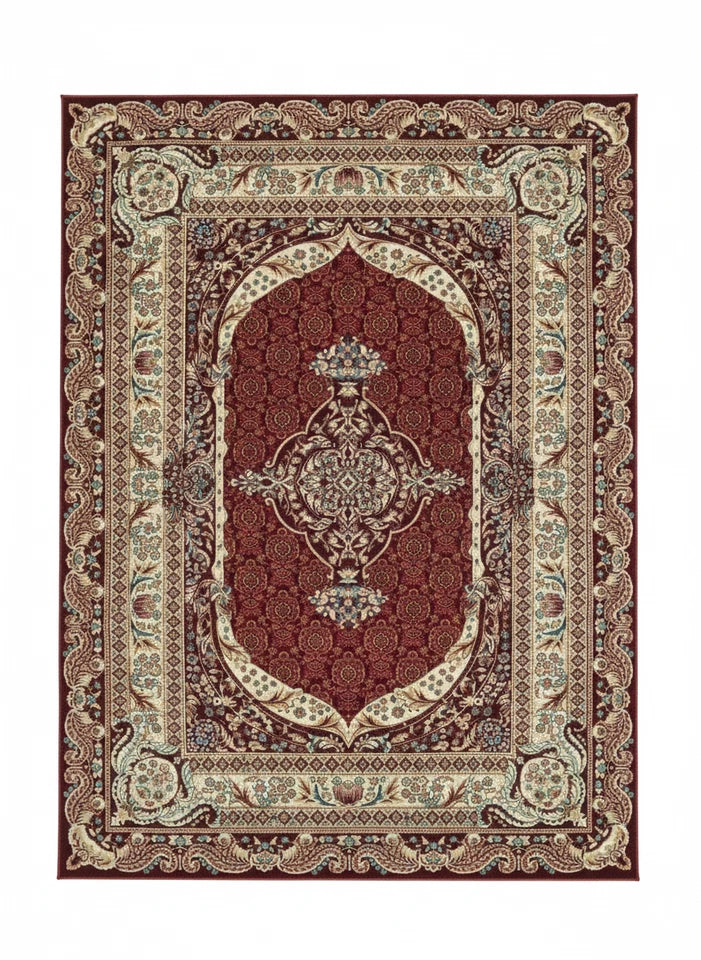 Red Silk Effect Border Rug 160x230cm Modern Living Room Carpet by Asia